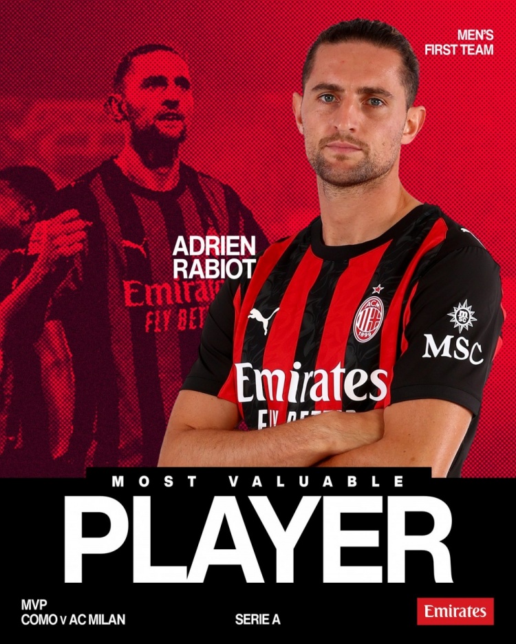 Kysports-双响+造点！拉比奥特当选对阵科莫一役米兰队内最佳球员